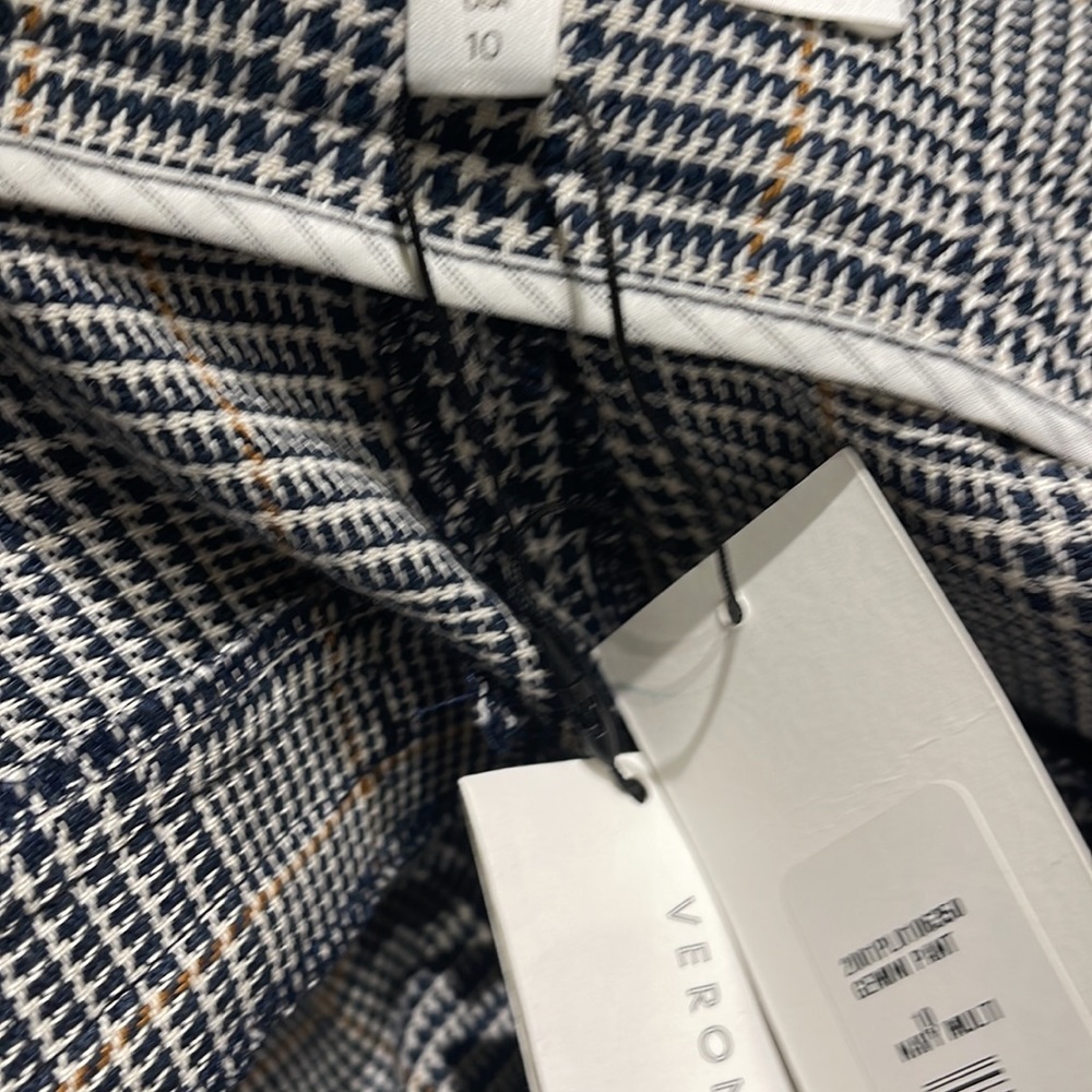 Veronica Beard Gemini Pant Plaid Houndstooth Trousers Multi Navy Grey 10 $395 - Picture 11 of 12